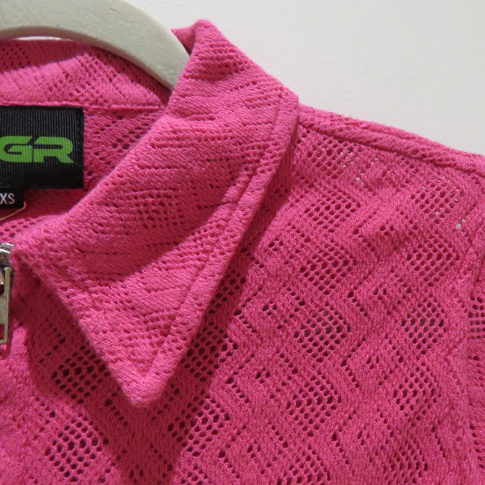 AGR Pointelle Lace Cropped Shirt in Vibrant Pink Preppy Avant Garde Y2K XS NWT - Picture 6 of 15